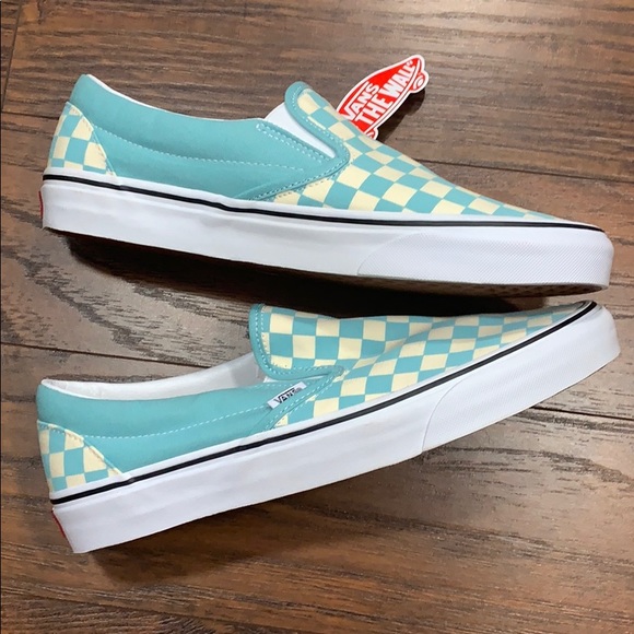 VANS CLASSIC SLIP-ON CHECKERBOARD Aqua Haze men’s - Picture 8 of 16